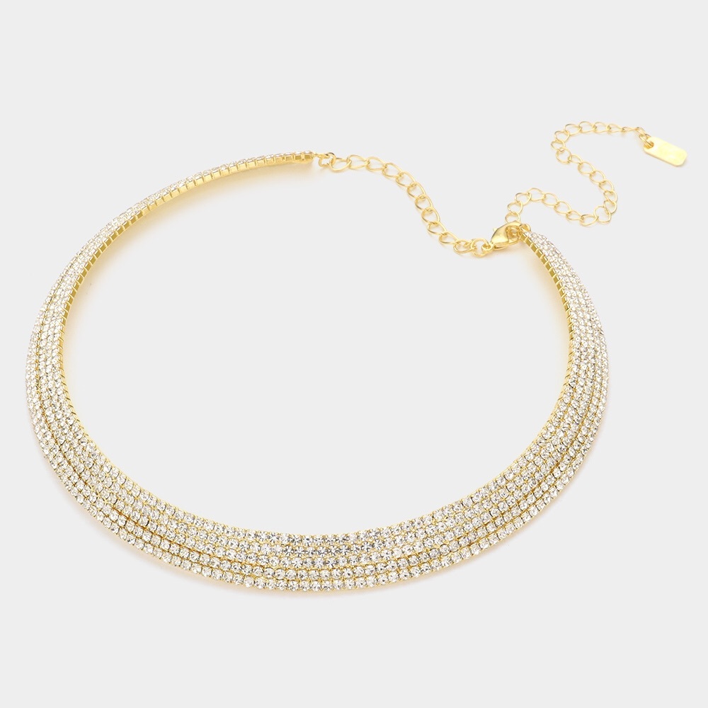 5 Rows Rhinestone Pave Choker Necklace - Picture 2 of 4
